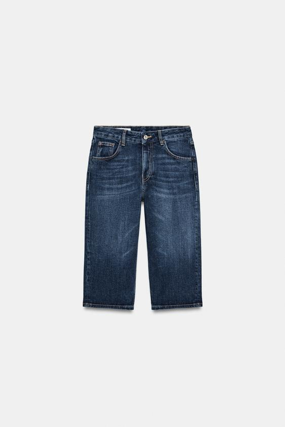 ZARA ДЖИНСЫ TRF CAPRI СО СРЕДНЕЙ ПОСАДКОЙ, МОРСКОЙ СИНИЙ