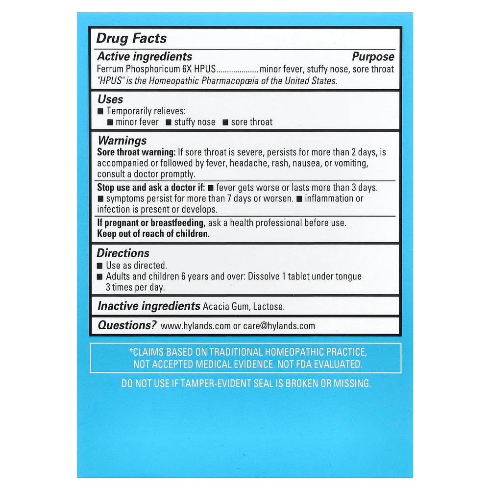 Hyland's Naturals, Cell Salt # 4, Ferrum Phos 6X, 100 быстрорастворимых одиночных таблеток
