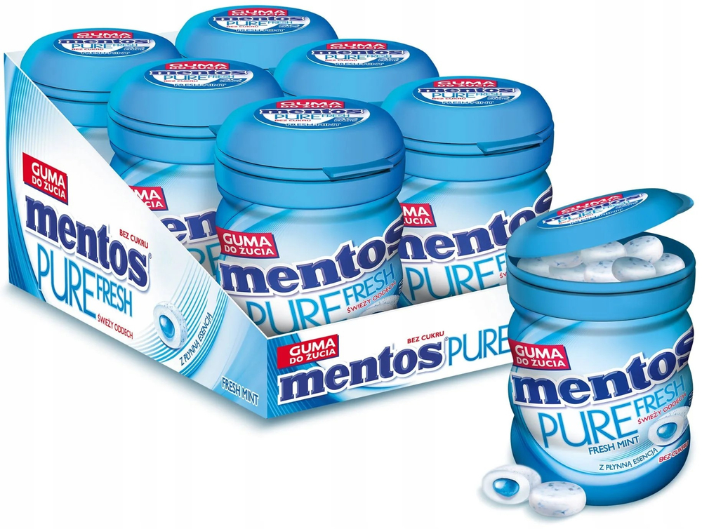 Mentos Pure Fresh Mint (Ментос Свежая мята жев.резинка) 60г (6шт)  банка