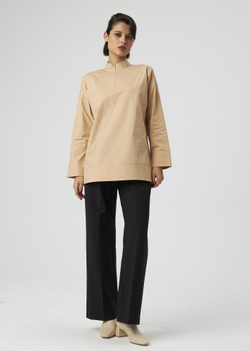 ZIPPERED BLOUSE | L | BEIGE