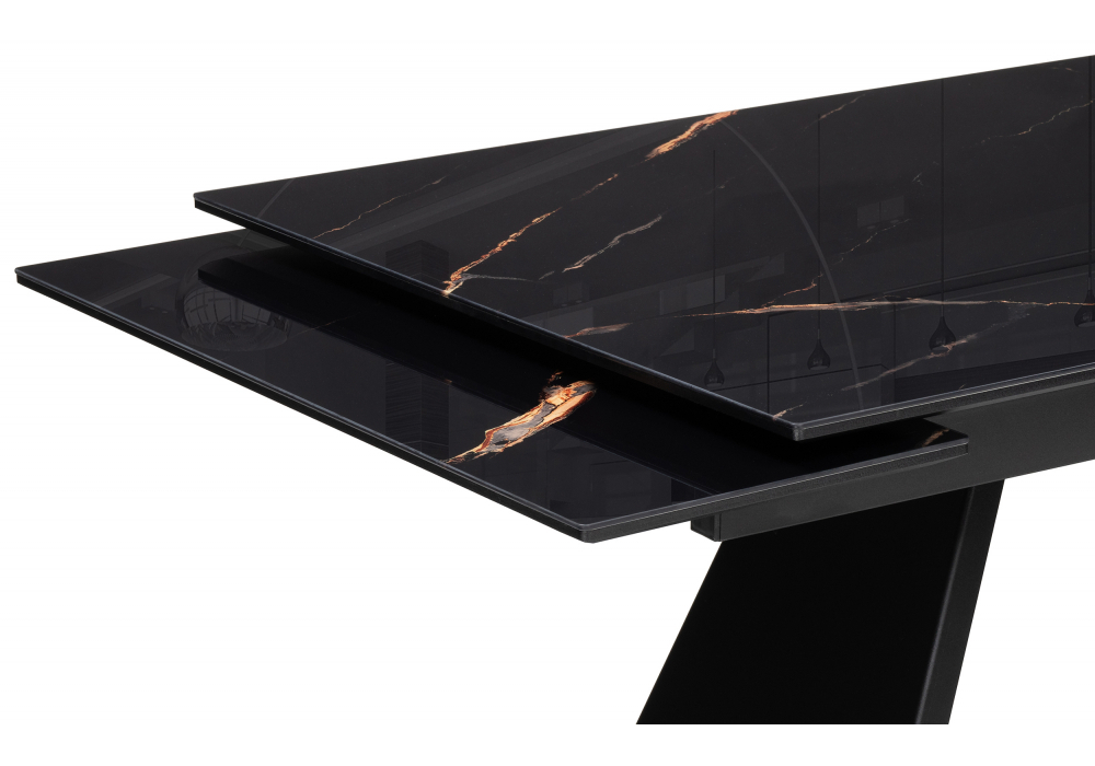 Стол стеклянный Woodville Хорсборо 140(200)х80х79 обсидиан, черный, ножки черные