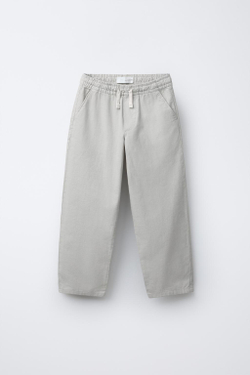 ZARA ХЛОПКОВЫЕ БРЮКИ С ЭЛАСТИЧНЫМ ПОЯСОМ, КАМЕННО-СЕРЫЙ