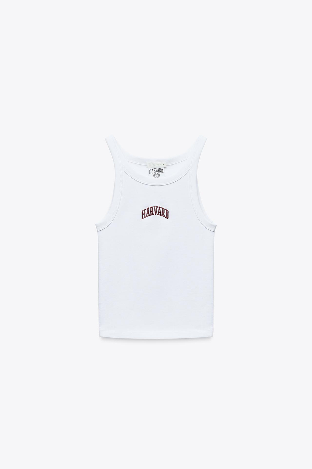 ZARA ТОП НА БРЕТЕЛЯХ В УНИВЕРСИТЕТСКОМ СТИЛЕ, БЕЛЫЙ