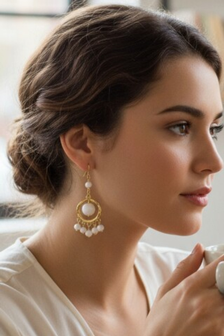 Серьги Винтажные белый агат