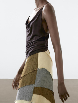 Massimo Dutti Топ свободного кроя на бретелях со скрещенными деталями на спине, шоколадный