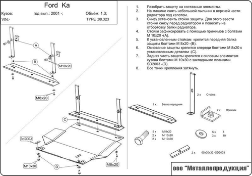 Защита картер и КПП Sheriff для Ford KA 1996-2005 арт.08.0323