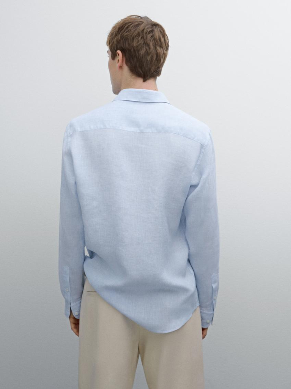 Massimo Dutti Льняная рубашка, небесно-голубой