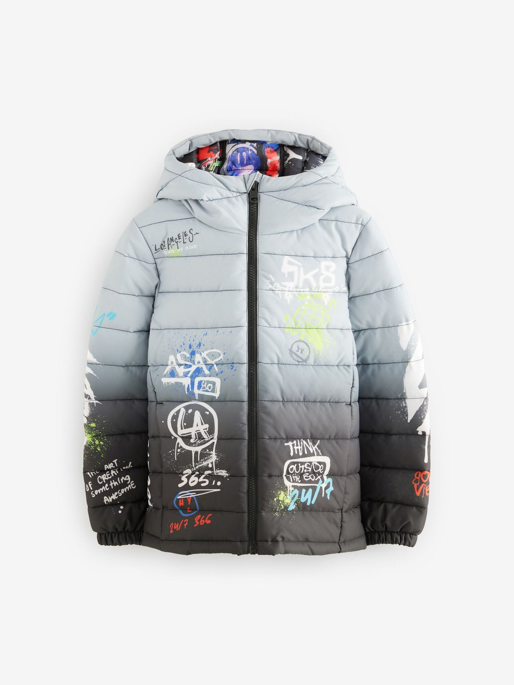 Куртка утепленная с капюшоном для мальчика Next Q61-579, Черный, Белый