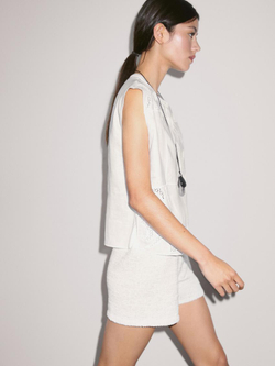 Massimo Dutti Блуза из смесового льна с кружевом кроше, белый