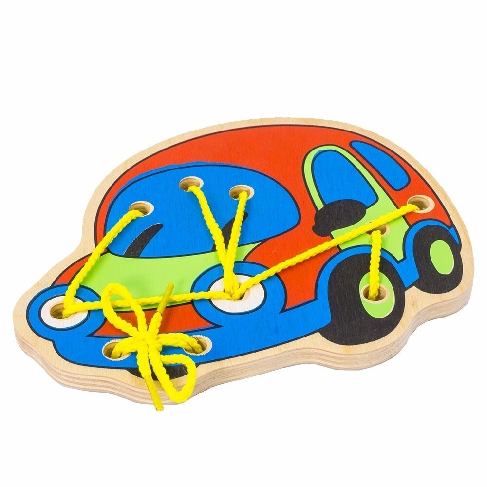 Шнуровка "Машинка", развивающая игрушка для детей, обучающая игра из дерева
