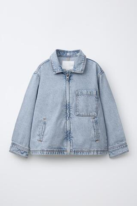 ZARA ДЖИНСОВАЯ КУРТКА-РУБАШКА СО СЪЕМНЫМ КАПЮШОНОМ, ВЫЦВЕТШИЙ СИНИЙ