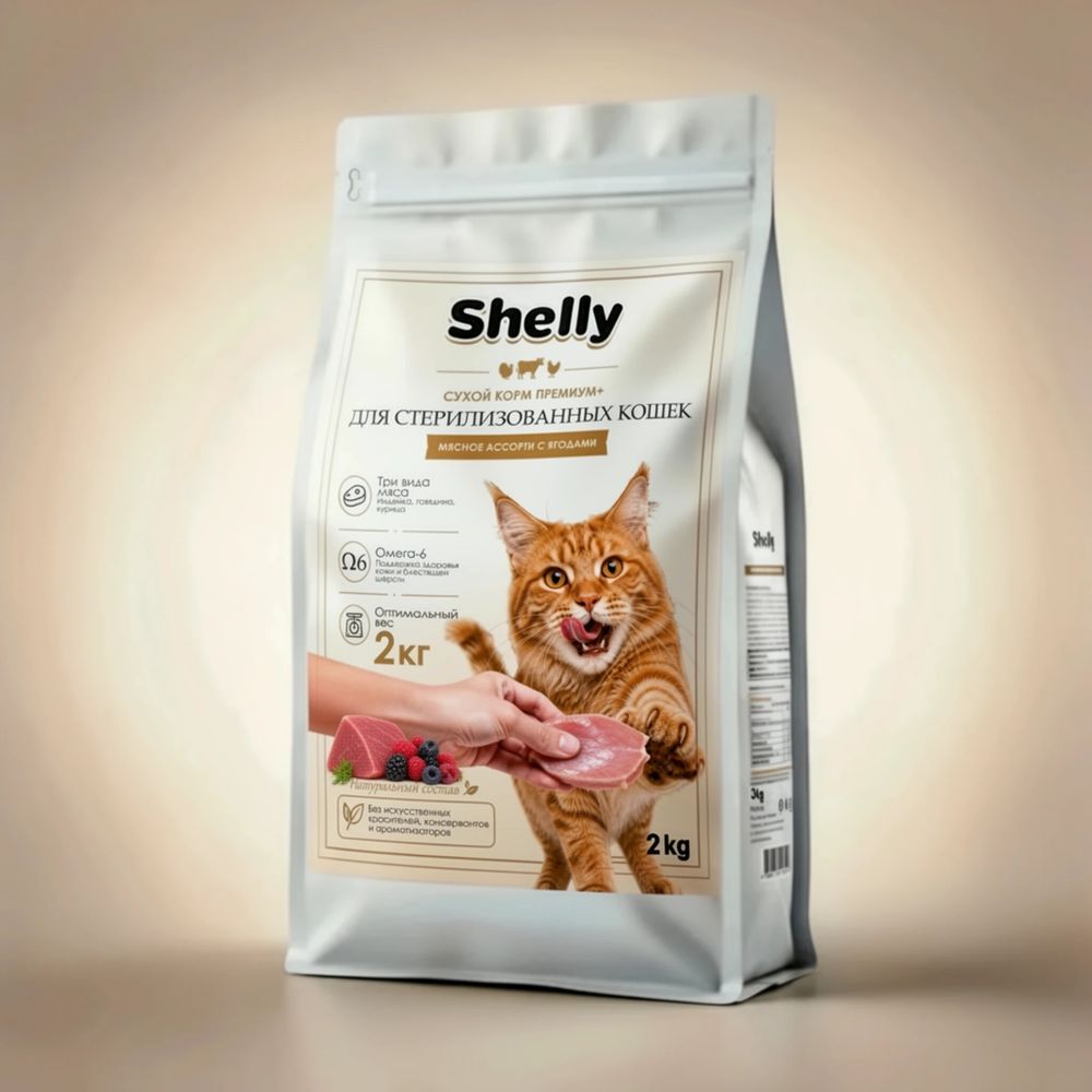 Сухой корм Shelly для взрослых кошек мясное ассорти с ягодами