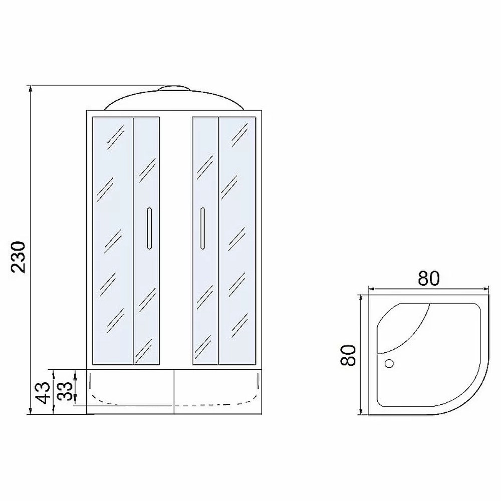 Душевая кабина Мономах XL 80x80x43 С МЗ 10000012113 стекло прозрачное с рисунком мозаика/профиль хром