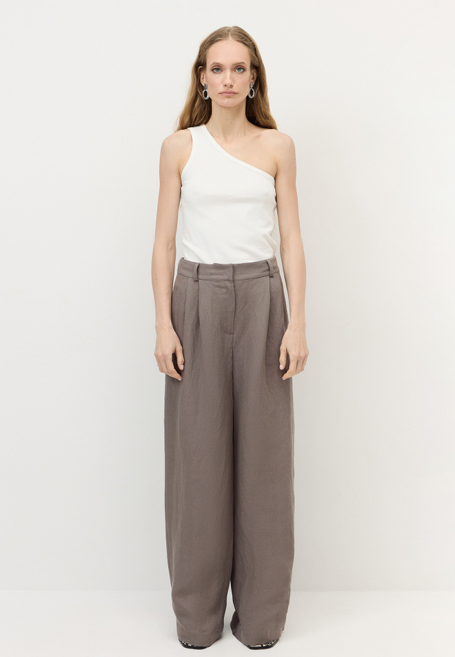 Брюки палаццо из смесового льна