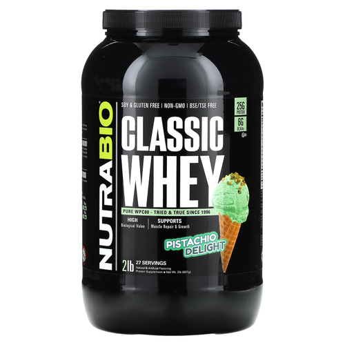 NutraBio, Classic Whey Protein, фисташковое наслаждение, 907 г (2 фунта)