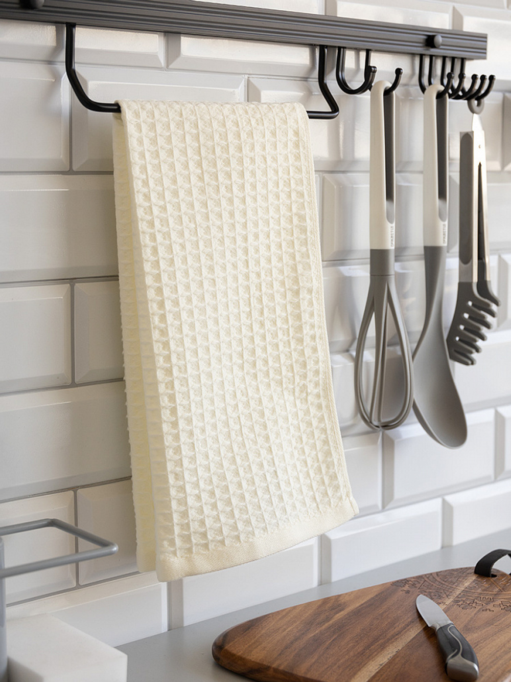 Полотенце кухонное DeNASTIA вафля однотон 320gsm 35x70, хлопок, молочный