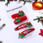 Аксессуары для волос детские 4шт. «Сказка - Ёлочки», цвет красный, 2 резинки 3 см. и 2 зажима 5см.