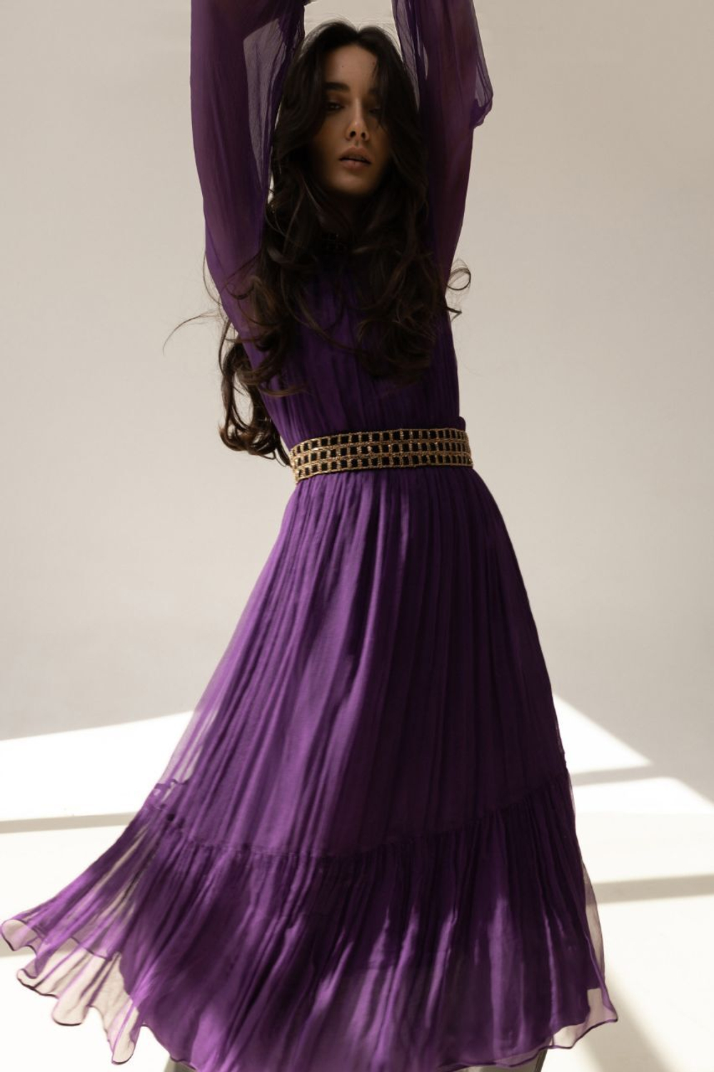 Платье шелковое миди пурпур