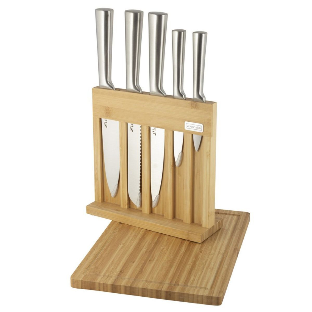 Набор ножей 6 пр, 5 ножей, разделочная доска, нерж сталь, рук сталь, с подст, дер, Kamille, 5168