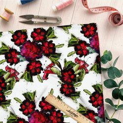 Ткань мембрана красные цветы с черным фоном