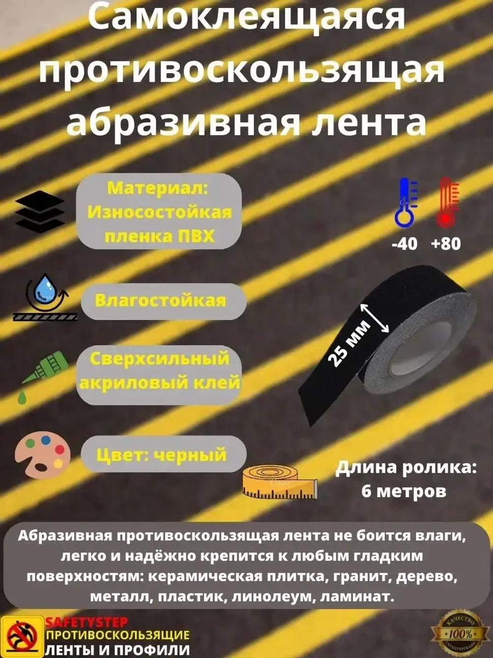 Противоскользящая лента абразивная, 19 мм х 18.3 м, черный