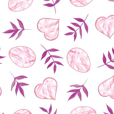 Пасхальные розовые яйца, сердца и фиолетовые листья 1.1