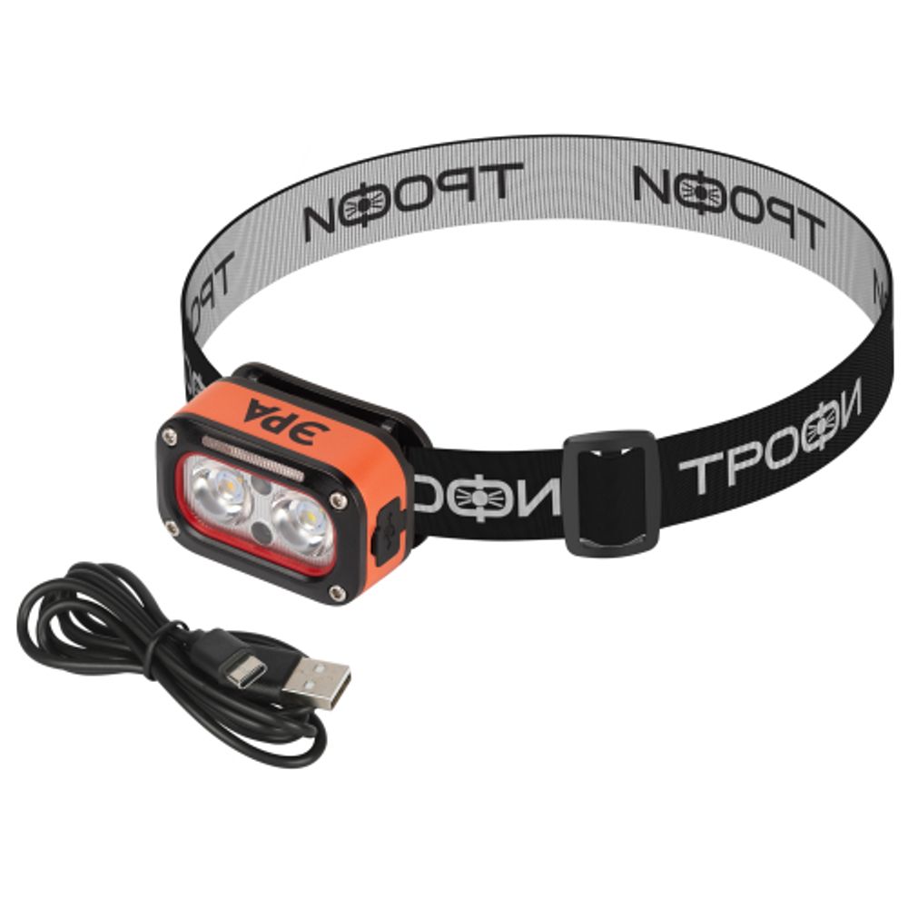 Фонарь налобный светодиодный ЭРА GA-812 Orange аккумуляторный 3+3 Bт сенсорное управление 5 режимов USB type C | Налобные фонари