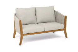 "Сидней" диван 2-местный плетеный из роупа, основание тик, каркас алюминий бежевый, роуп бежевый, ткань бежевая