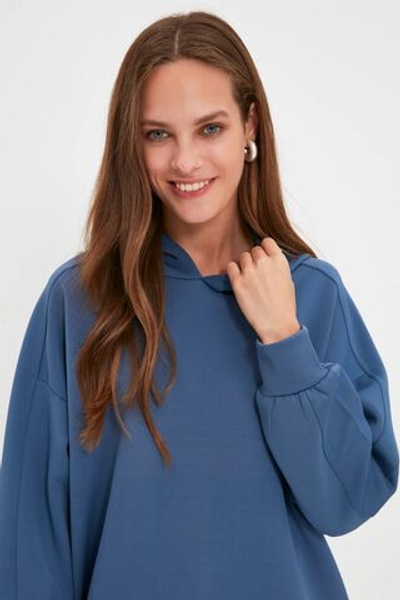 Темно-синяя трикотажная толстовка с капюшоном большого размера с широким рисунком и карманами для подводного плавания TCTAW22TW0151