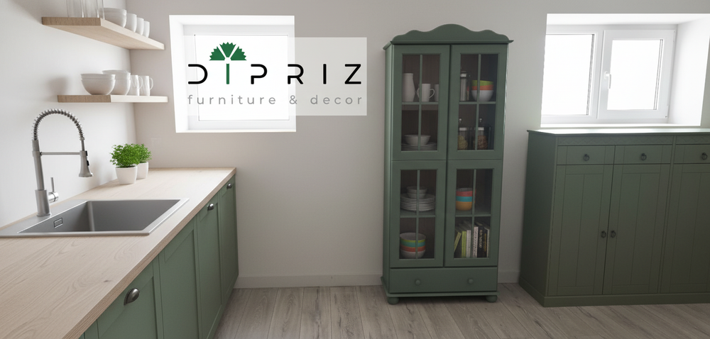 Dipriz Шкаф с витриной Бритта из массива сосны, 2 двери, 77х32х186 см, эвкалипт