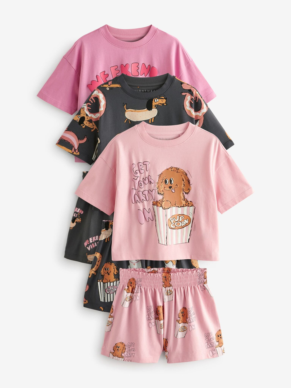 Пижама для девочки Next 855-827, 3 шт., Темно-серый, Розовый