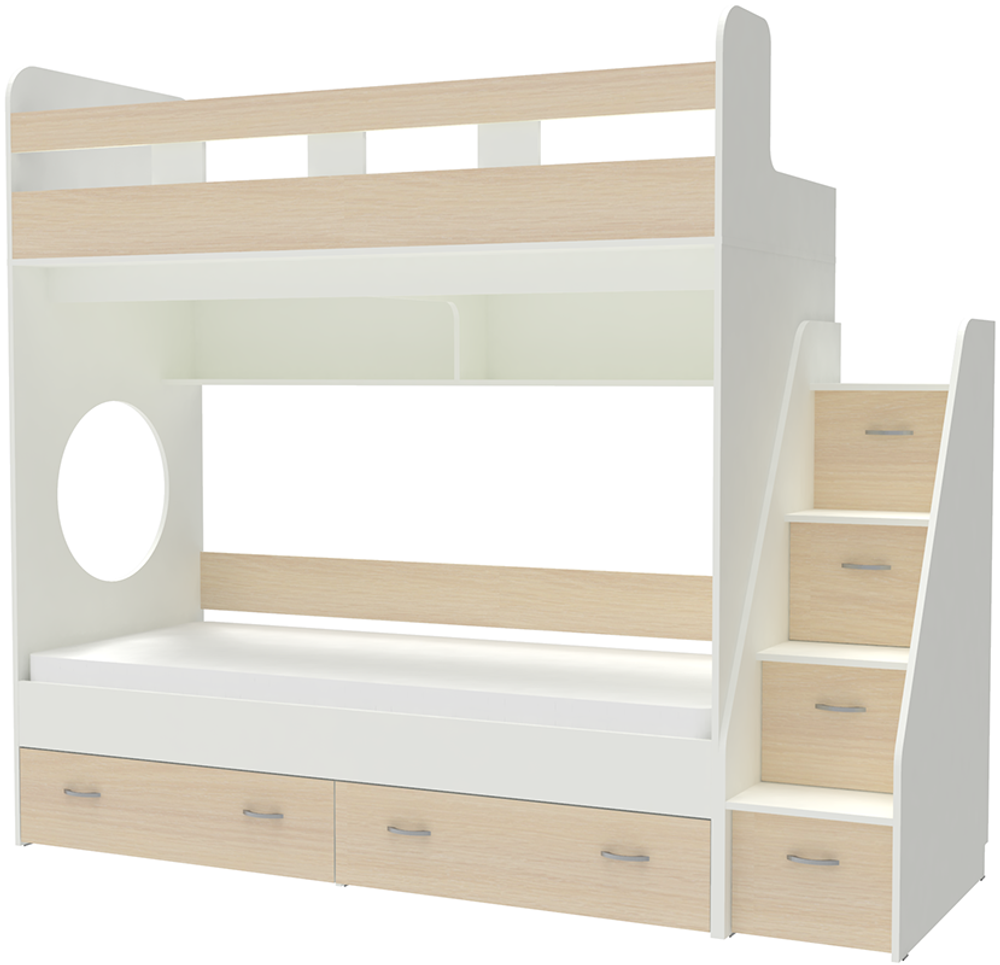 Трехъярусная кровать КарИВи Юниор  Белый   Дуб Молочный