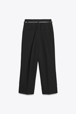 ZARA БРЮКИ С ОТВОРОТАМИ И РЕМНЕМ, ЧЕРНЫЙ