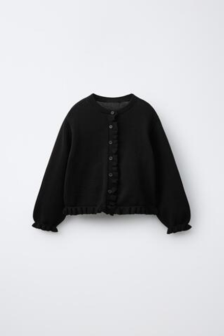 ZARA КАРДИГАН С ВОЛАНАМИ, ЧЕРНЫЙ