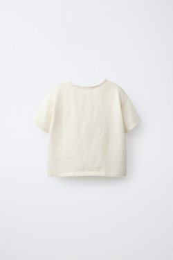 ZARA КОМБИНИРОВАННАЯ ФУТБОЛКА НА ПУГОВИЦАХ, ЭКРЮ