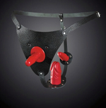 Кожаные черные трусики со штырьком для насадок (Размер: S-M-L) (Цвет: черный)