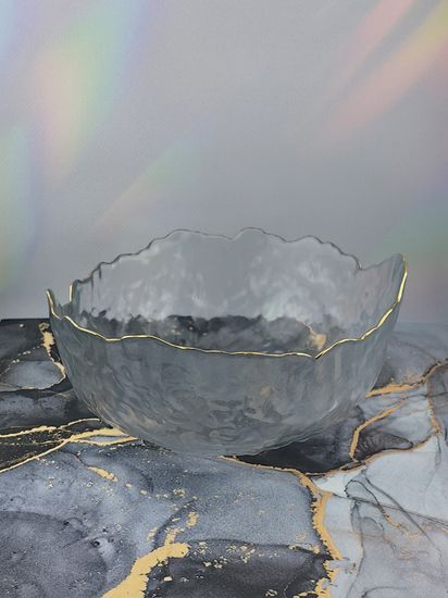 Салатник стеклянный с золотой отводкой 19,5х9,5 см.