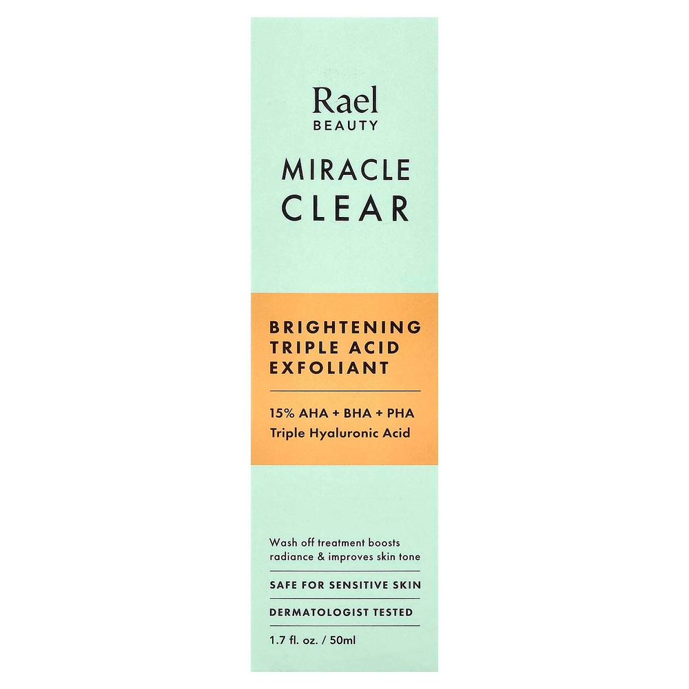 Rael, Miracle Clear, осветляющий эксфолиант с тройными кислотами, без отдушки, 50 мл (1,7 жидк. унции)
