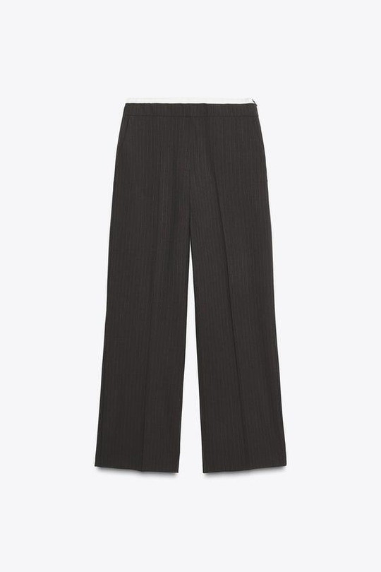 ZARA ПРЯМЫЕ БРЮКИ С ДВОЙНЫМ ПОЯСОМ, ТЕМНО-СЕРЫЙ