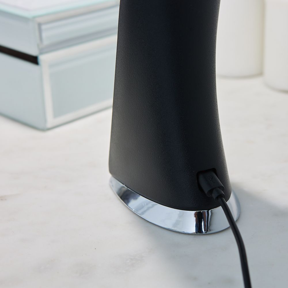 TLD-542 Black-LED-300Lm-5000K-Dimmer Светильник настольный c часами. календарем. термометром. 5W. Сенсорный выключатель. Черный стилизован под кожу. TM Uniel.