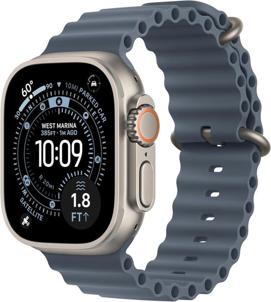 Умные часы Apple Watch Ultra 3 49 мм натуральный титан, ремешок Ocean синего цвета