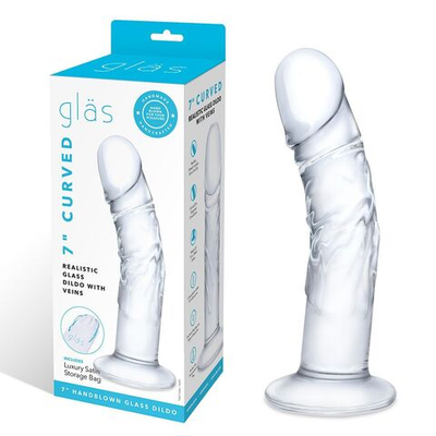 Стеклянный фаллоимитатор из стекла 7’’ Curved Realistic Glass Dildo With Veins - 15,9 см. (Цвет: прозрачный)