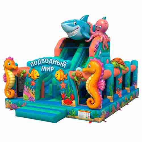 Коммерческий надувной батут «Тропический риф», 7×5×5,6 м, с горкой