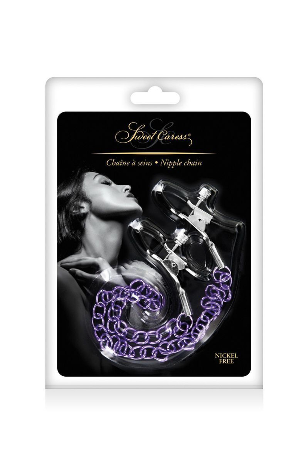 Зажимы для сосков с фиолетовой цепочкой Sweet Caress Nipple Chain (Цвет: фиолетовый)