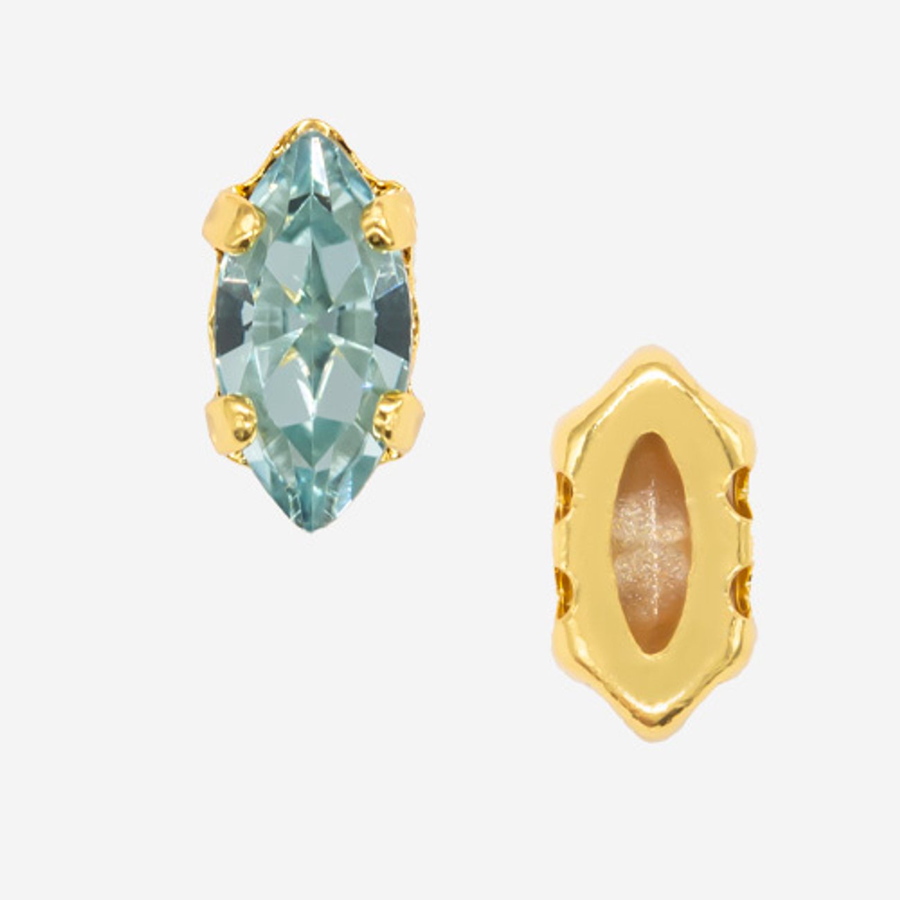 Кристалл Маркиз (Marquise Fancy Stone) в цапах, оттенок "Аквамарин"/"Aquamarine", 8*4мм, позолота
