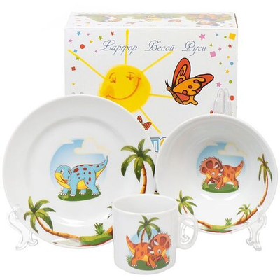 Набор детской посуды керам, 3 шт, Динозаврики, круж 200мл,тар 360мл,сал 175мл, Добруш, 9С2752Ф34