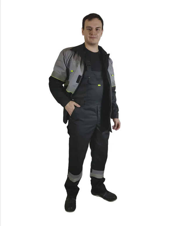 Костюм мужской летний «ЮЖНАЯ ШИРОТА» (куртка+полукомбинезон) цв.черный/серый