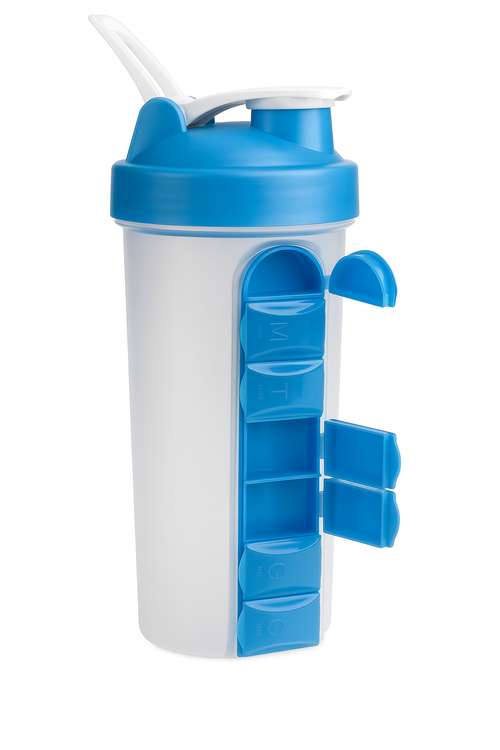 Шейкер для спортивного питания с таблетницей, 600 мл