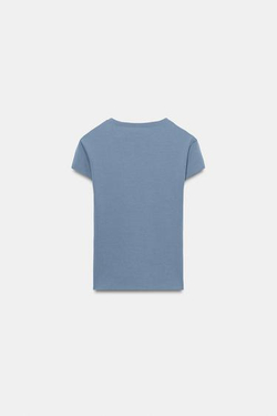 ZARA ФУТБОЛКА ОБЛЕГАЮЩЕГО КРОЯ С КОРОТКИМИ РУКАВАМИ, ЯРКО-СИНИЙ