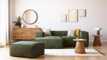 2-местный диван Blok La Forma с левым шезлонгом в зеленом толстом вельвете 240 см
